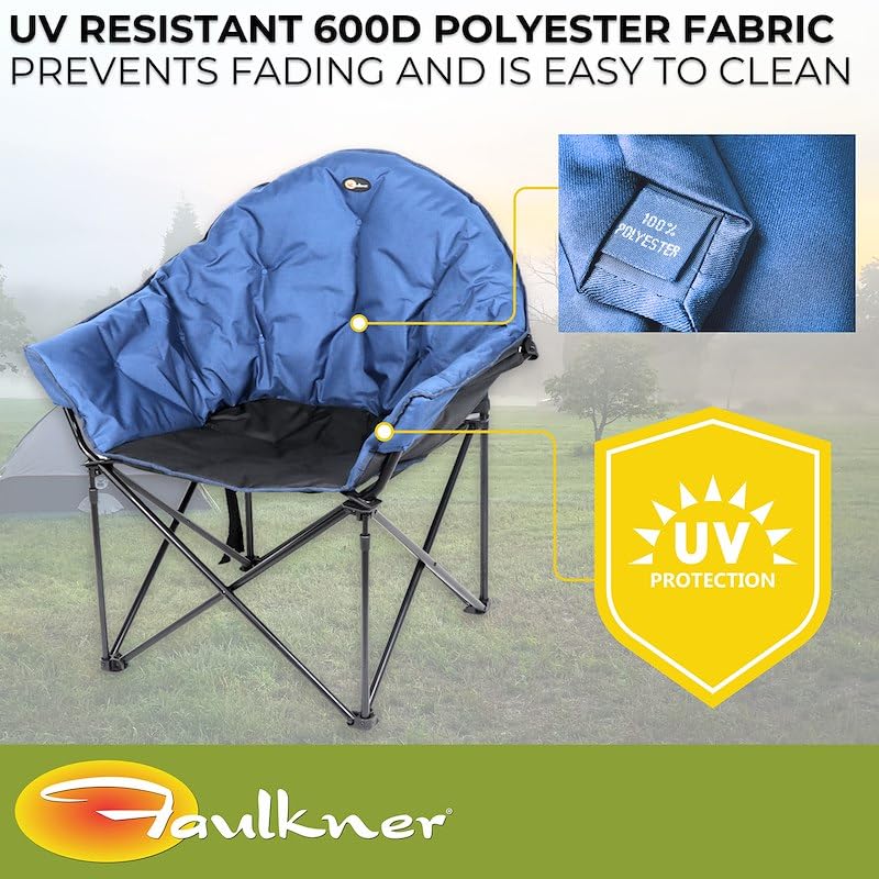 Big Dog Faulkner Bucket Chair Foldable Camping Chair Blue with Padded Seat and Backrest 3/4 Inch Steel Frame Carry Bag with Shoulder Strap 300 lb Capacity