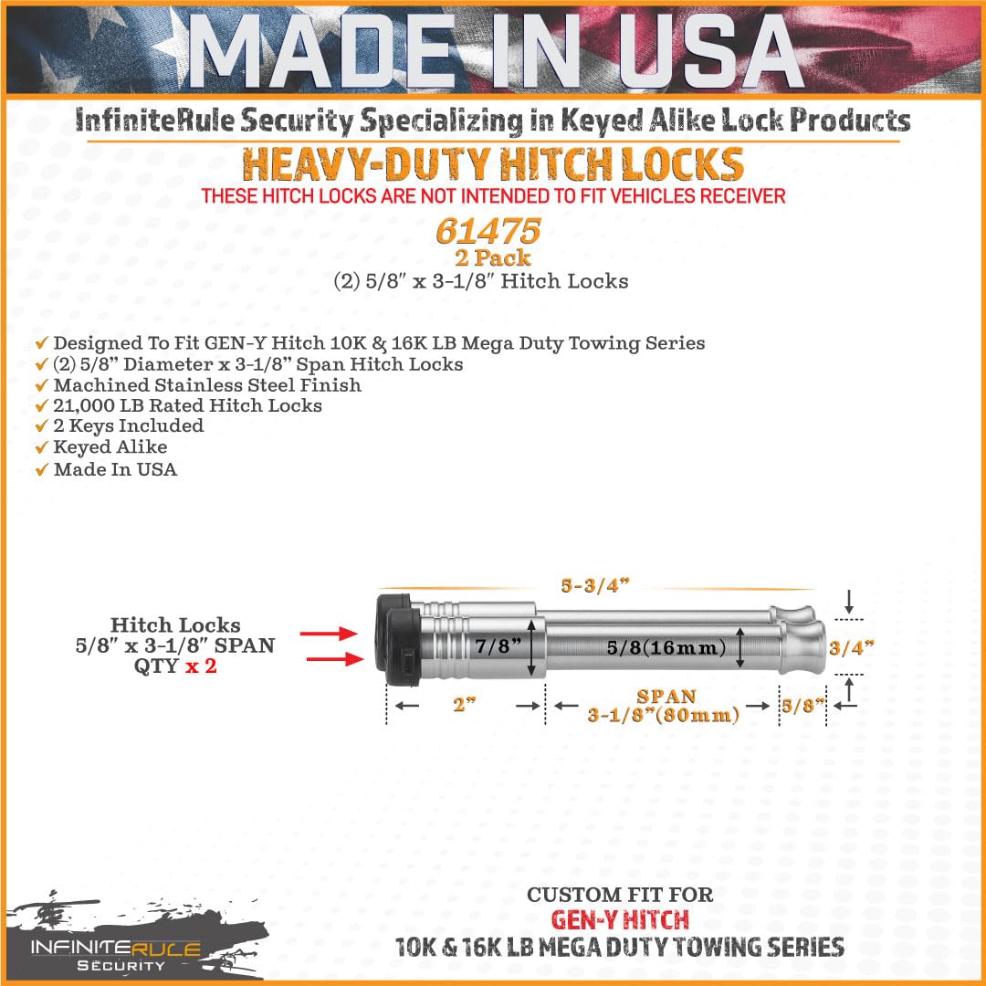 Security InfiniteRule 61475 | 2 Pack, Keyed Alike, Hitch Locks for Gen-Y Hitch Mega Duty 10K LB & 16K LB Series - Fits Adjustable Ball Mount Only - Does NOT FIT Vehicle Receiver