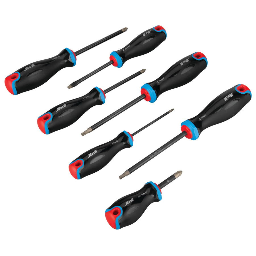 W1743 Performance Tool 7-Piece Diamond Tip Screwdriver Set, Diamond Coating to 2x Grip, Chrome Vanadium with Black Phosphate Finish, Triple-Injected Thermoplastic Elastomer Handle, Magnetic Tips