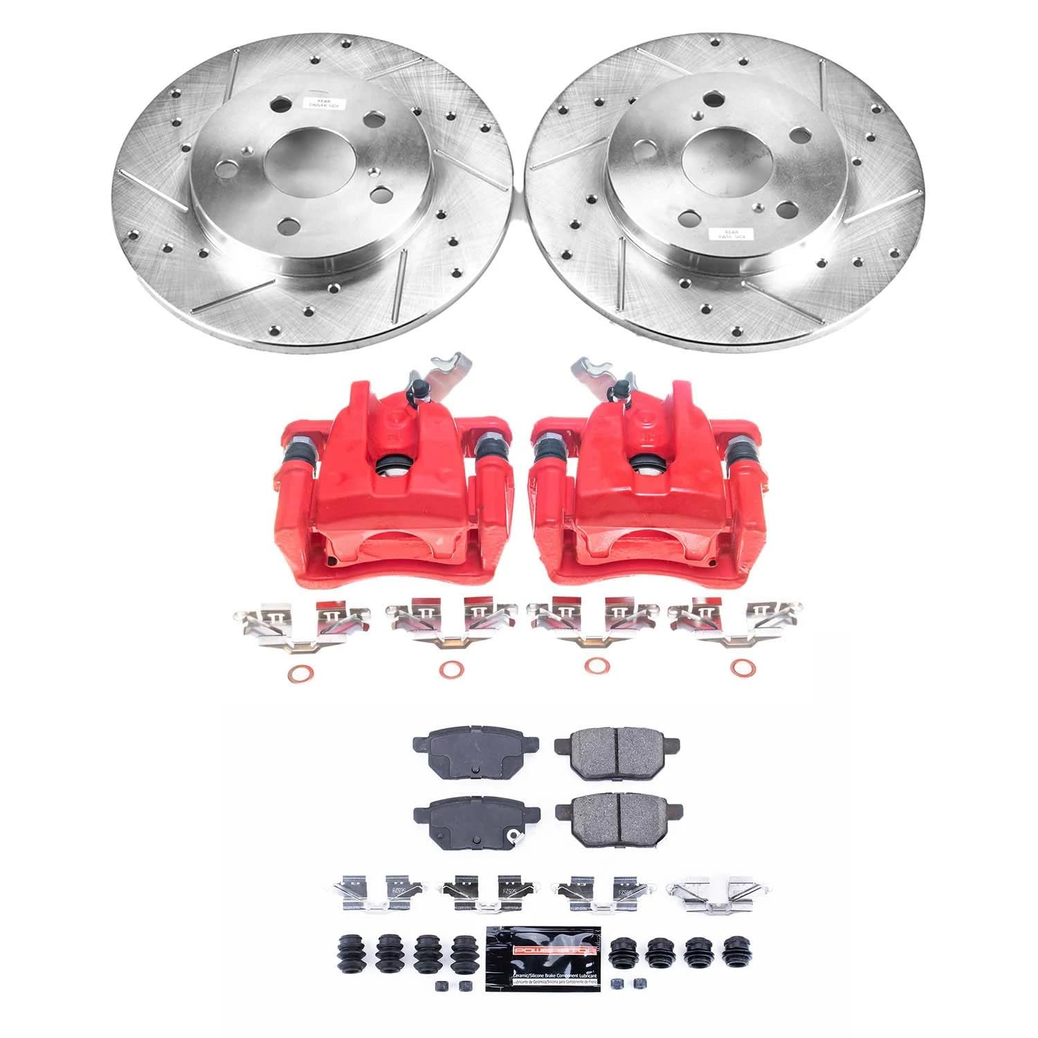 Power Stop Z23 KC4737, Rear Brake Caliper Kit- Rotors, Carbon Ceramic Brake Pads, Calipers For Pontiac Vibe 2009-2010, Toyota Matrix 2009-2013 [Model Specific]