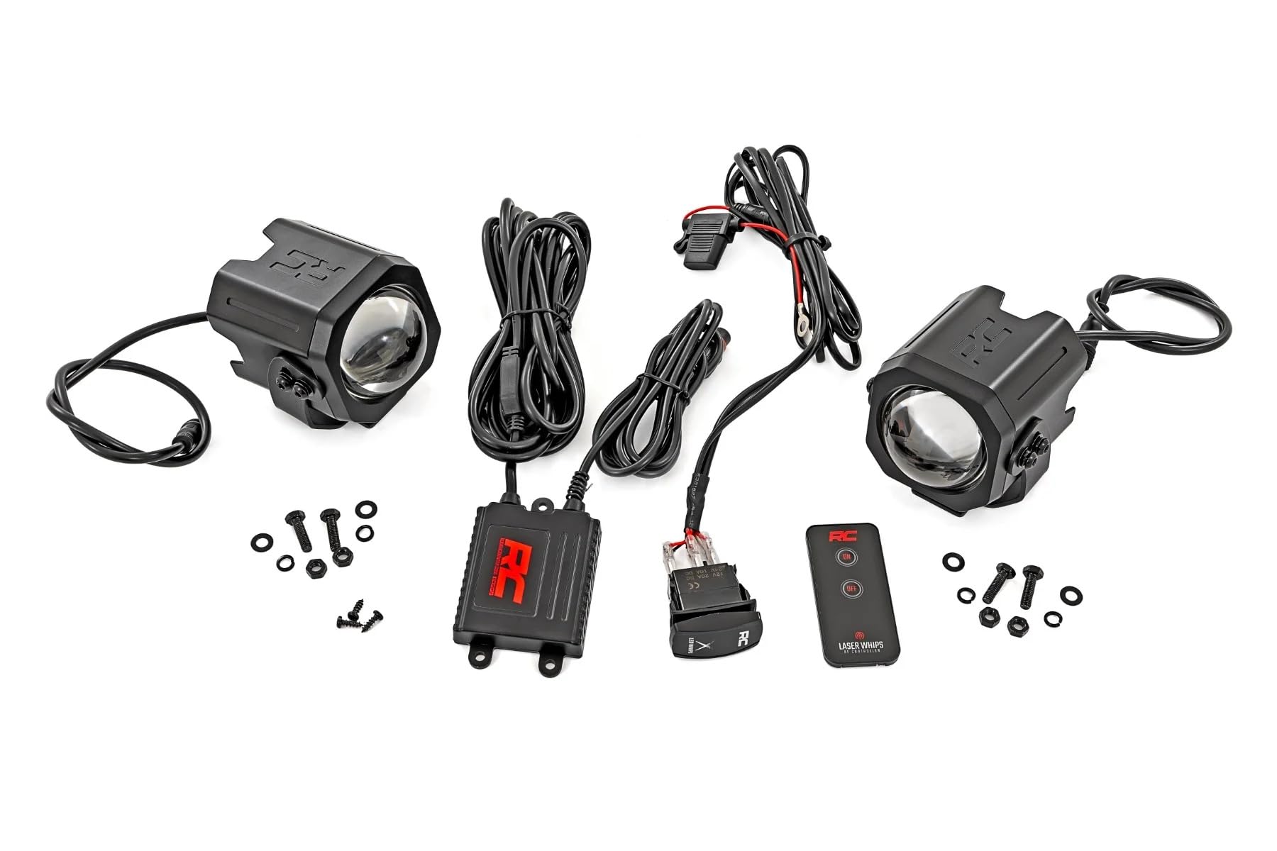 UTV Rough Country Laser Whip Light Kit (Pair) - 20W RGBW LED with Remote, 2400 Lumens, IP67 Waterproof, Stainless Mounts - Fits Polaris RZR, Can-Am, Honda Talon, Yamaha