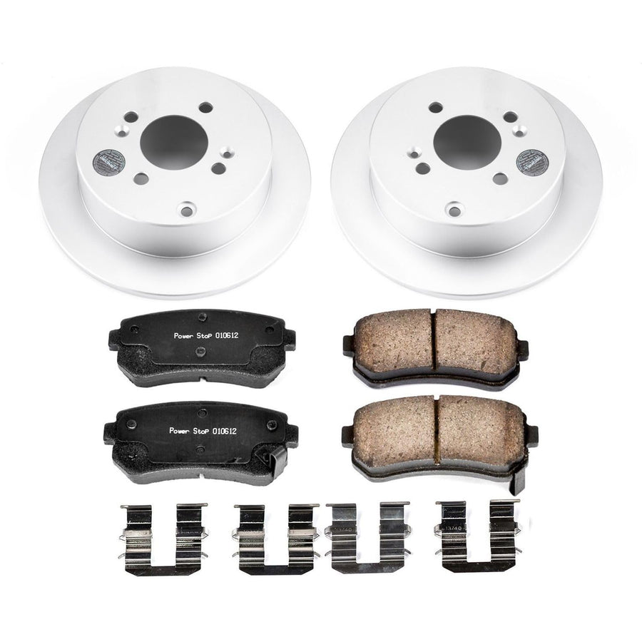 Power Stop Rear Coated Brake Rotors and Z17 Ceramic Brake Pads Kit For Hyundai Accent 2006-2007, Kia Rio 2006-2011, Kia Rio5 2006-2011 [Model Specific]