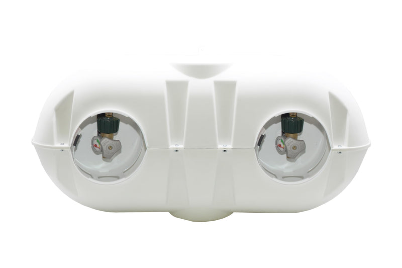 Flame King 20LB Dual LP Propane Tank Light Plastic Heavy Duty Cover for RV, Travel Trailer, Camper - White