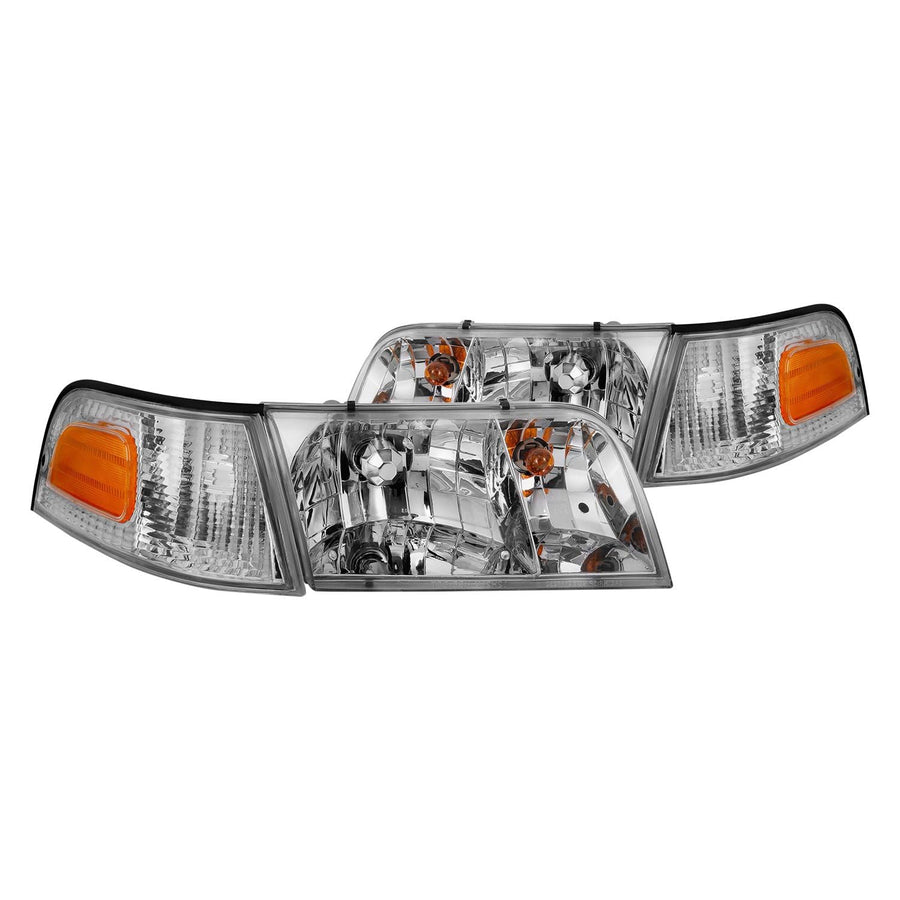 1998-2005 Ford Crown Victoria ANZO Crystal Headlight Chrome with Bumper Light (OE)
