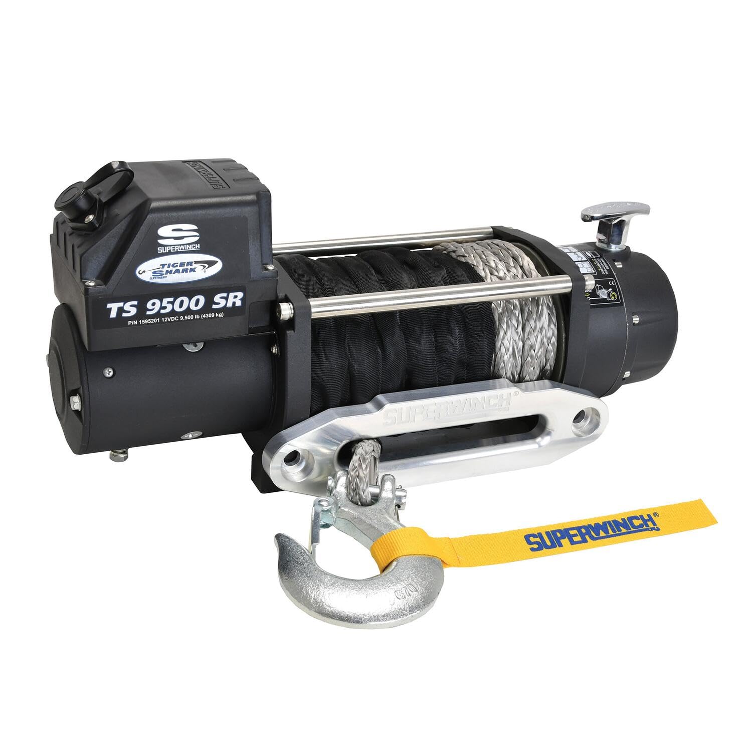 Tiger Shark SUPERWINCH 1595201 Winch with Aluminum Hawse and Synthetic Rope - 9500 lb. Load Capacity, Black
