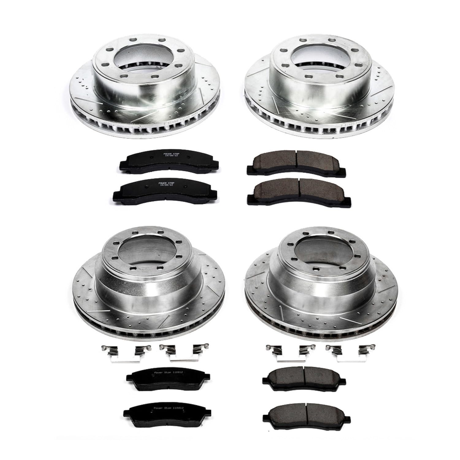 Power Stop K1907 Z23 Carbon Fiber Brake Pads Front and Rear with Drilled & Slotted Brake Rotors Kit For Ford F-350 Super Duty 1999-2004 [Model Specific]