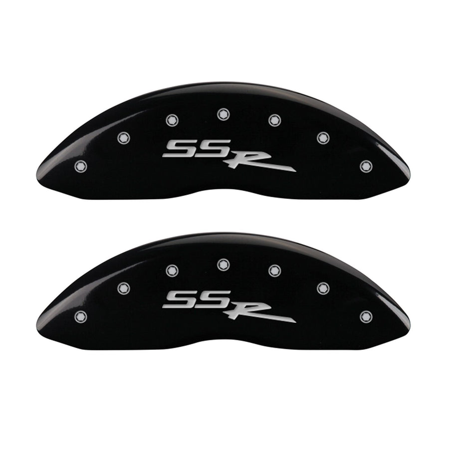 Caliper Covers MGP 14031SSSRBK SSR GM Pickup Logo Type with Black Powder Coat Finish and Silver Characters, (Set of 4)