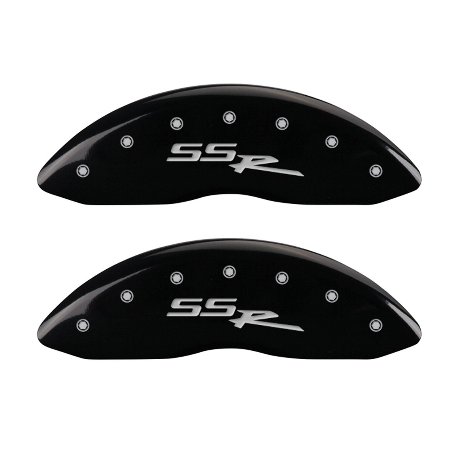 Caliper Covers MGP 34006SSSRBK SSR GM Pickup Logo Type with Black Powder Coat Finish and Silver Characters, (Set of 4)