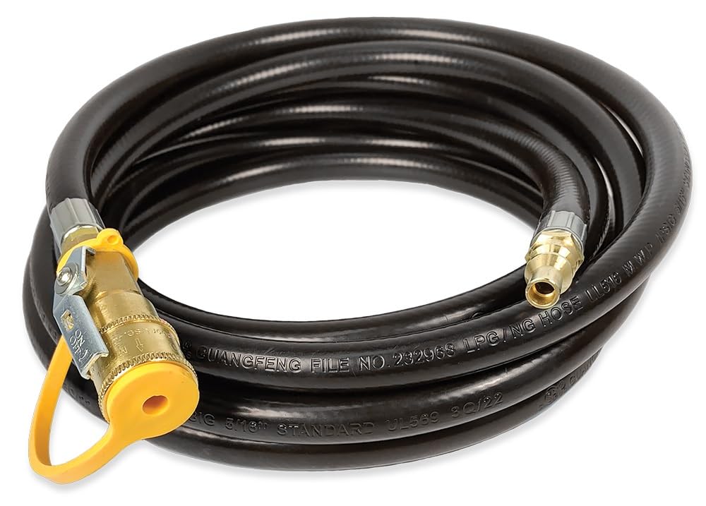 24ft Suburban Quick Connect RV Propane Hose; 24’ x ­1/4” I.D., ­1/4” Male Quick Connect x ­1/4” Female Quick Connect with Shutoff Valve