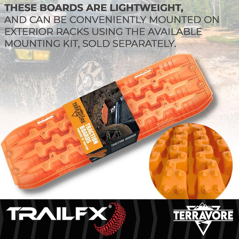 Terravore Trailfx Traction Mat Set of 2 Mats 42.5 Inch x 12.5 Inch x 2.5 Inch, Orange, Injection Molded Reinforced Nylon Supports 20,000 lbs Compression, UV Protected TBOR01