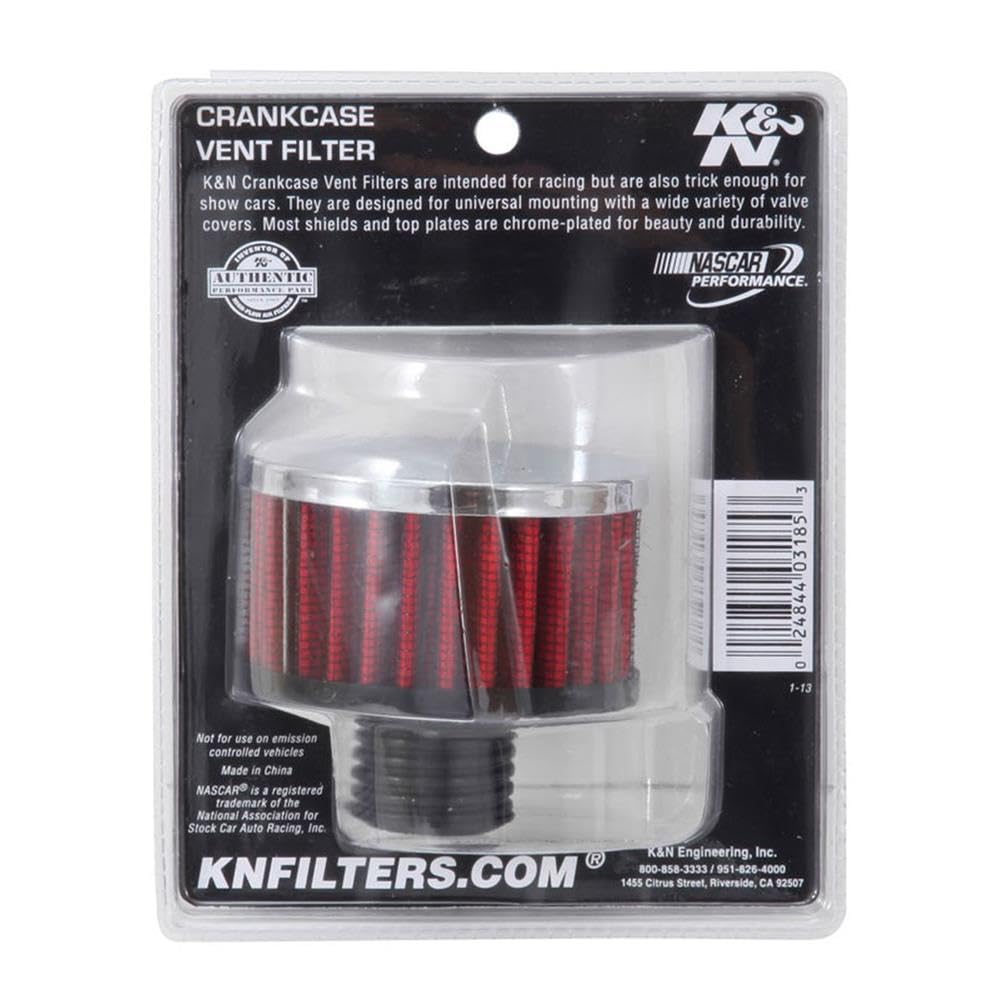 K&N Air Filter/Breather Vent: High Performance, Premium, Washable, Replacement Engine Filter: Flange Diameter: 0.5 in, Filter Height: 1.75 in, Flange Length: 0.9375 in, Shape: Breather, 62-1495