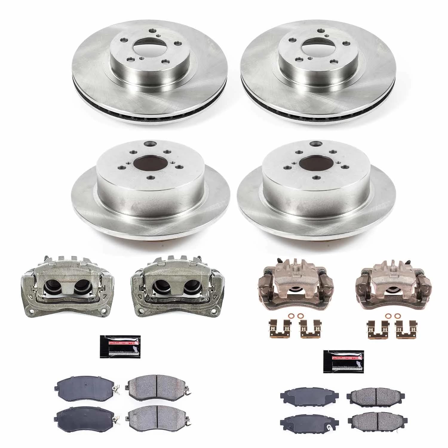 Power Stop KCOE6113 Brake Caliper Kit- Front and Rear Brake Rotors, Brake Pads & Calipers For Subaru Impreza 2012-2016 [Model Specific]