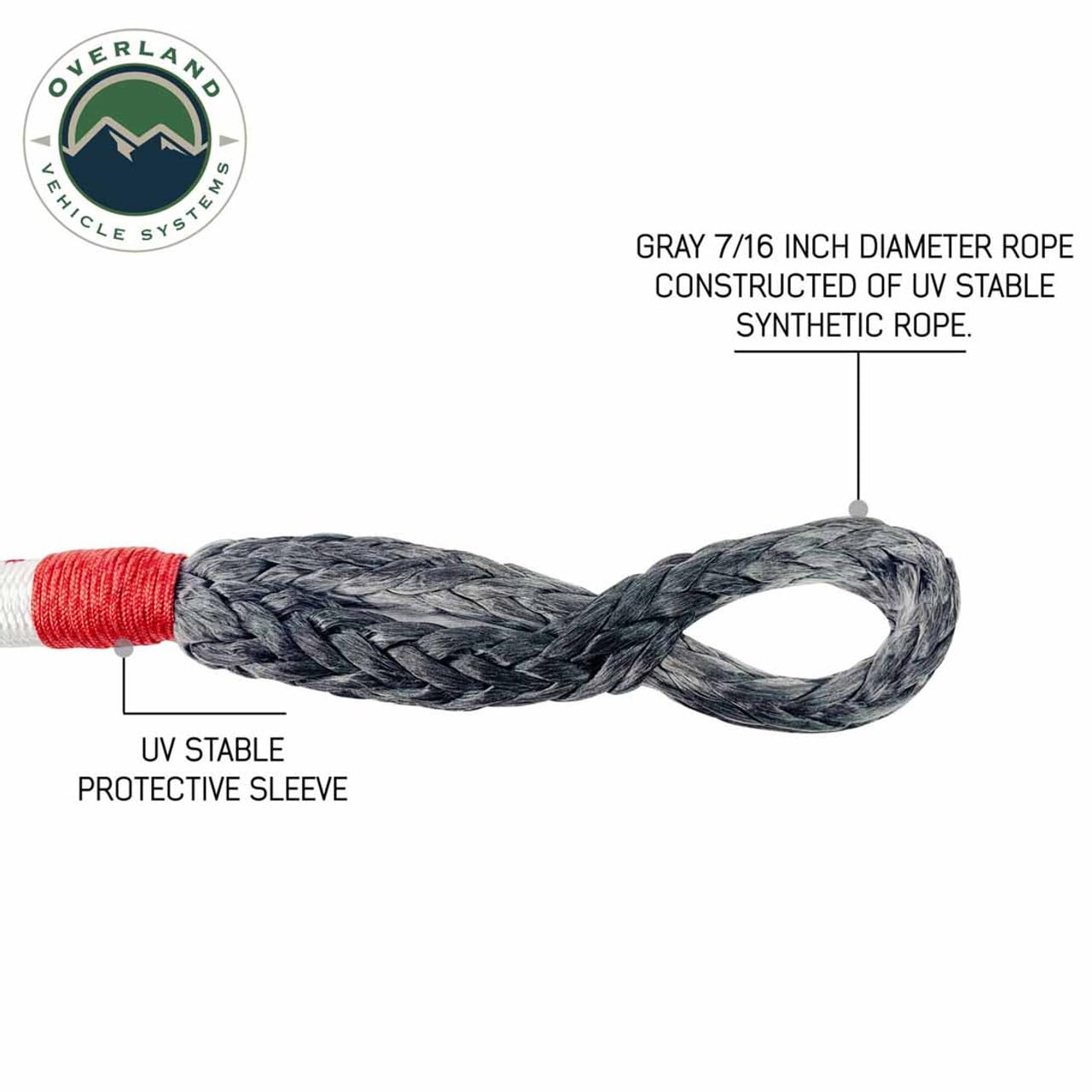 Vehicle Systems Overland Soft Shackle 7/16" x 23" 41,000 LB. with Loop & Abrasive Sleeve - 600 Denier Ballistic Nylon Storage Bag - Dyneema Synthetic Fiber Rope - for Automotive Recovery and Towing