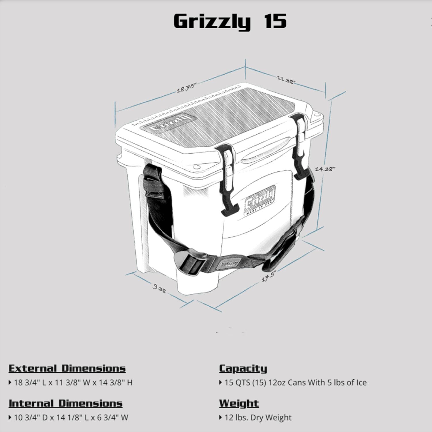 15 Cooler Grizzly | 15 qt Ice Chest Durable Rotomolded Insulated | Made in USA | Warranty for Life | For Beach Boat Camping Fishing Hunting | G15 | Teal