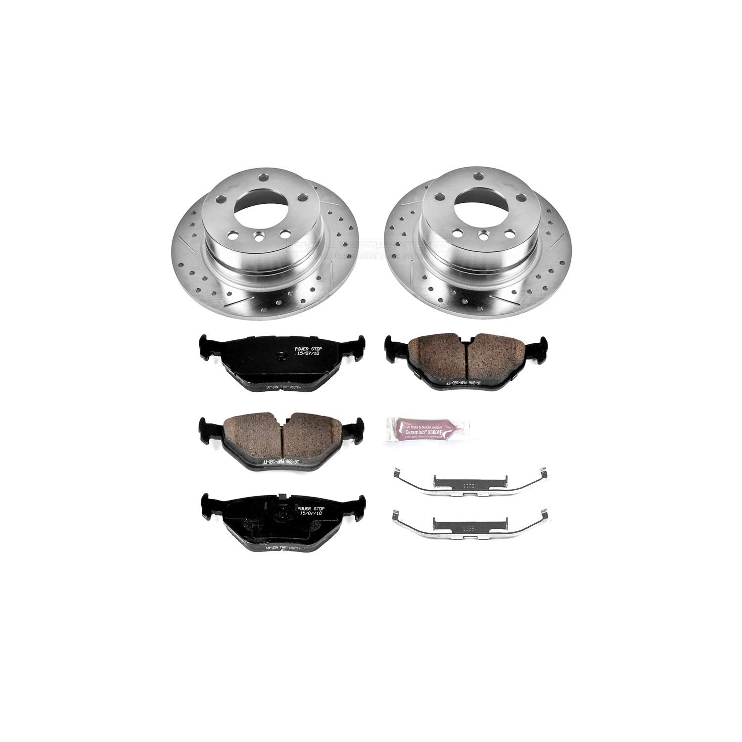 Power Stop K593 Brake Pads Rear Z23 Carbon Fiber with Drilled & Slotted Brake Rotors Kit