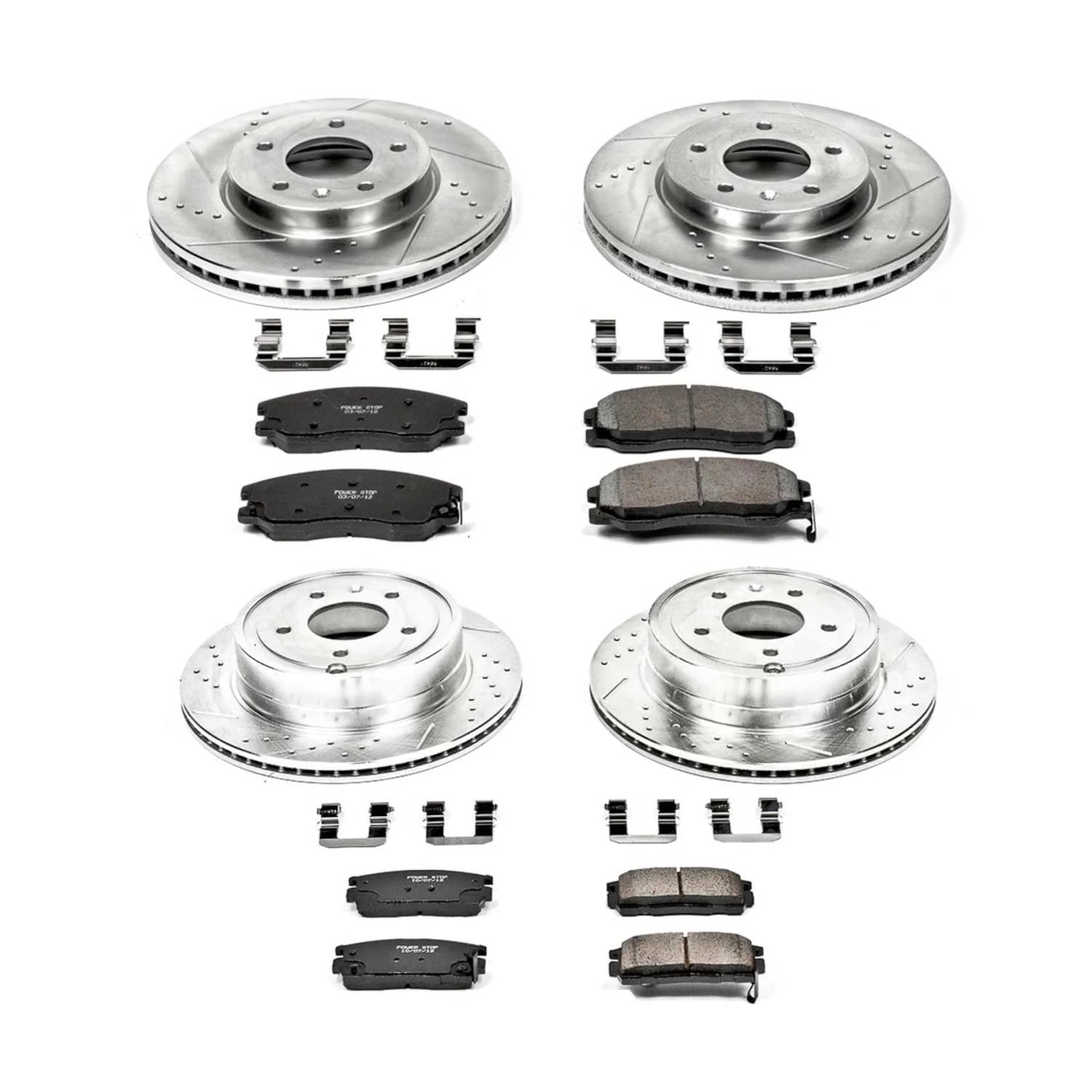 Power Stop K2091 Z23 Carbon Fiber Brake Pads Front and Rear with Drilled & Slotted Brake Rotors Kit For Chevy Captiva Sport, Chevy Equinox, Pontiac Torrent, Saturn Vue, Suzuki XL-7 [Model Specific]