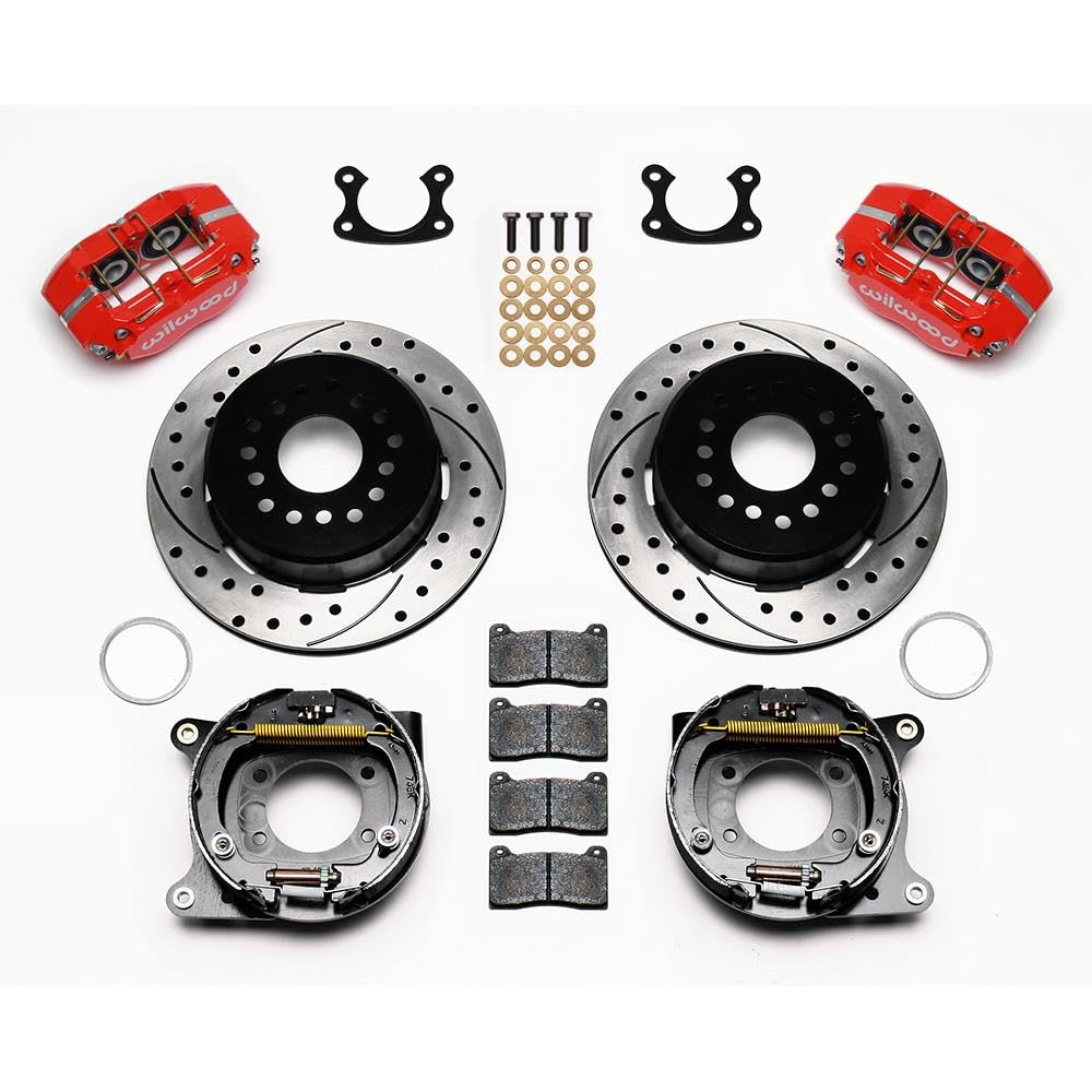 Wilwood Small Ford Red Park Brake Kit Dynapro Dust-Boot P/S Offset 2.50in by Wilwood