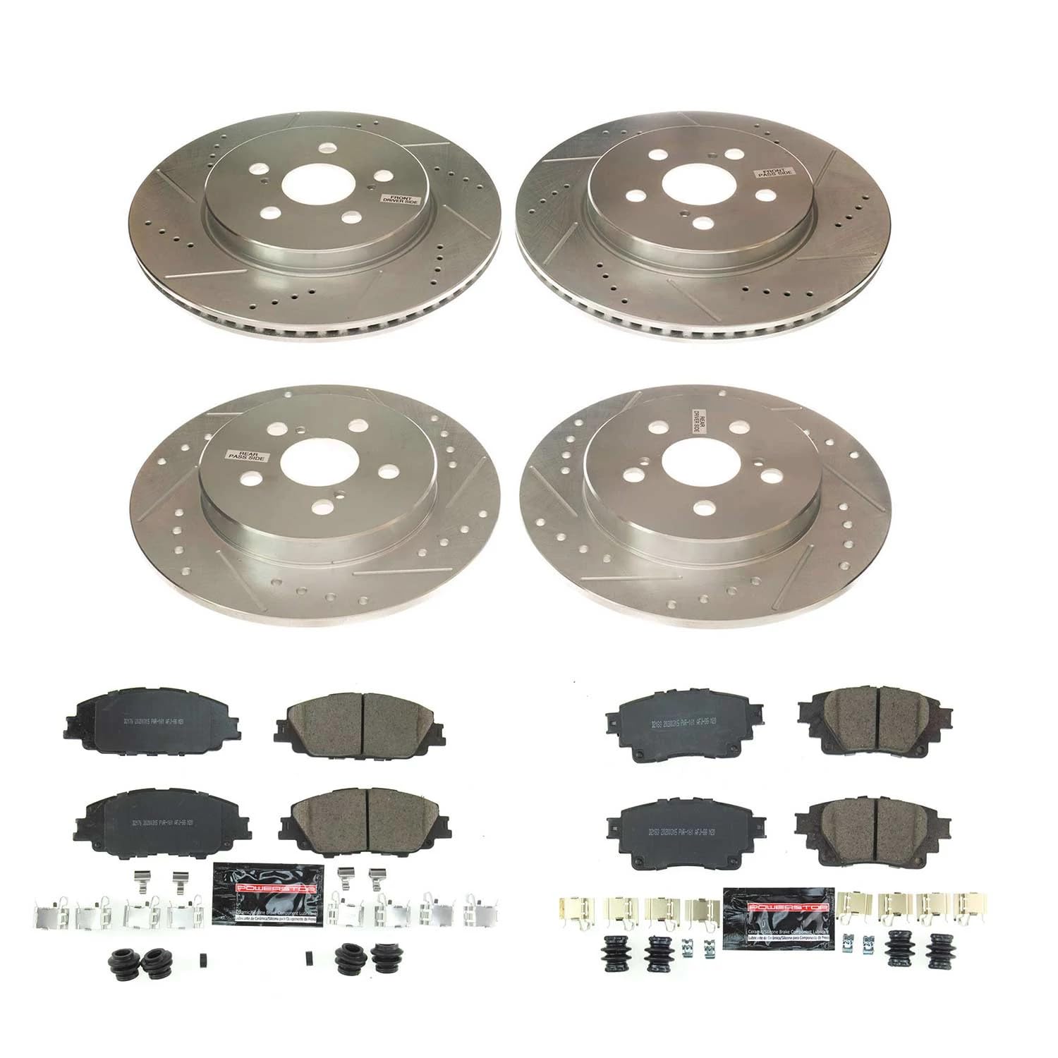 Power Stop K8362, Front and Rear Z23 Brake Kit-Drilled/Slotted Brake Rotors & Carbon Ceramic Brake Pads For Toyota Corolla 2019-2022 [Model Specific]