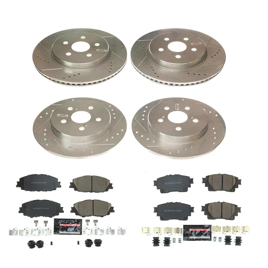 Power Stop K8362, Front and Rear Z23 Brake Kit-Drilled/Slotted Brake Rotors & Carbon Ceramic Brake Pads For Toyota Corolla 2019-2022 [Model Specific]