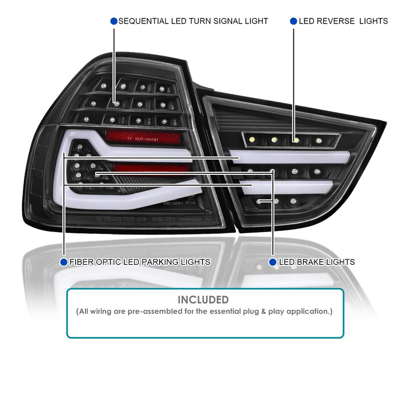 Full LED Black Tail Lights SPEC-D TUNING w/Fiber Optic Parking Light S and trip and Sequential Turn Signals Compatible with 2009-2011 BMW E90 3-Series