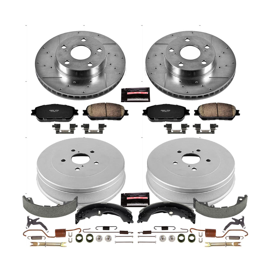 Power Stop K15413DK Z23 Carbon Fiber Brake Pads Front and Rear with Drilled & Slotted Brake Drums Kit For Toyota Tacoma 2005-2015 [Model Specific]