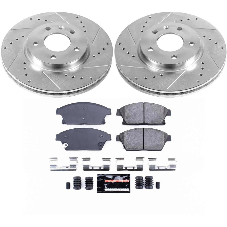 Power Stop K5554 Z23 Carbon Fiber Brake Pads with Drilled & Slotted Brake Rotors Kit