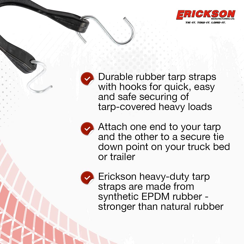 10" Long Erickson Industrial EPDM Rubber Tarp Strap, (Pack of 4)