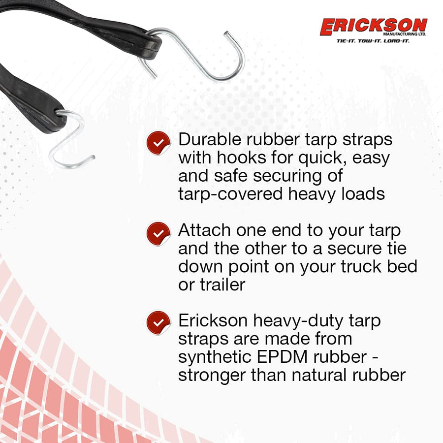 10" Long Erickson Industrial EPDM Rubber Tarp Strap, (Pack of 4)