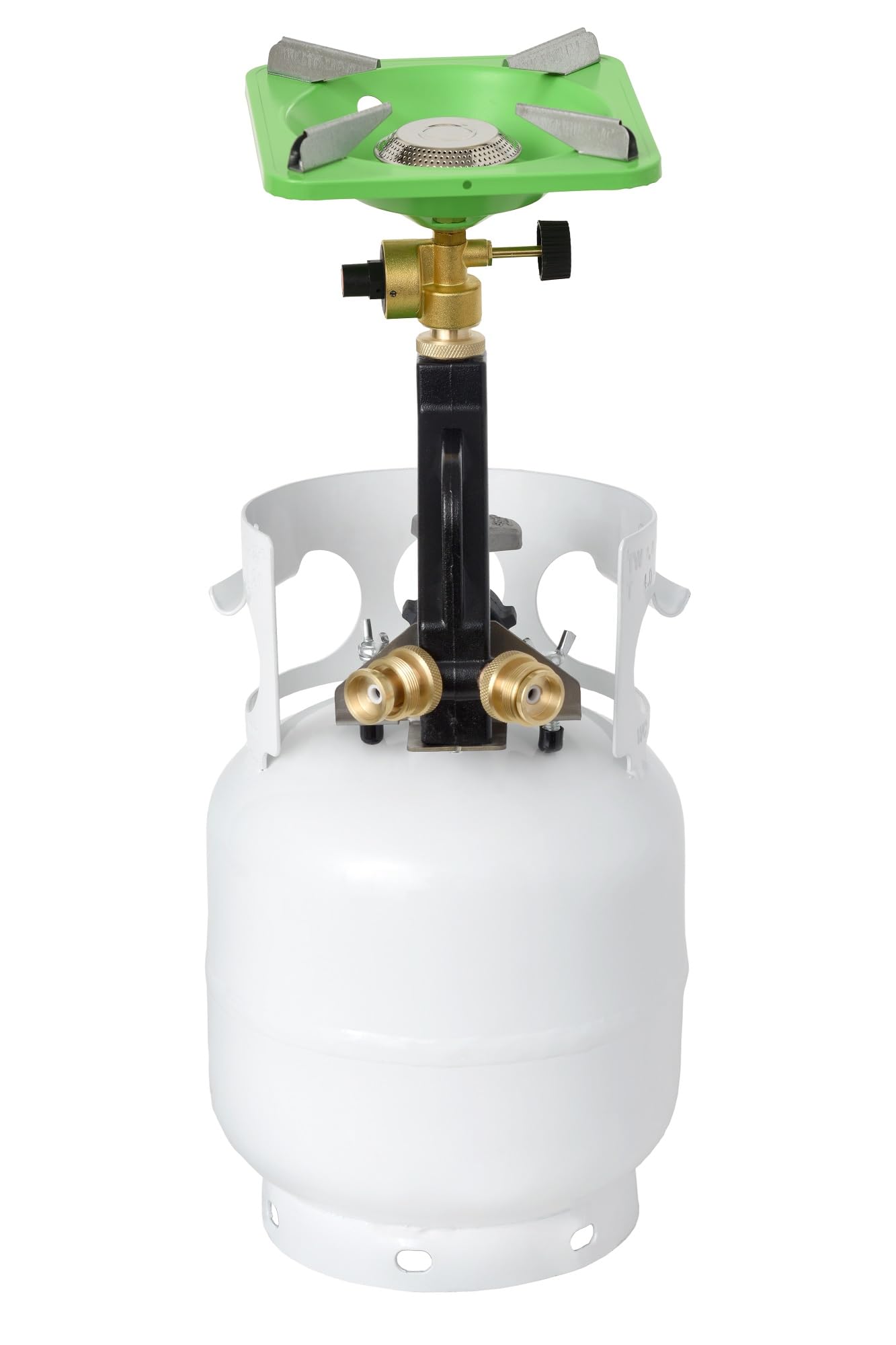 Flame King Mini FK-DTMINI 3-Port Distribution Tree for Camping, Connects 1-lb Appliances to a Standard Propane Tank, Perfect for Lanterns, Stoves, Heaters, and Grills, Black & Gold