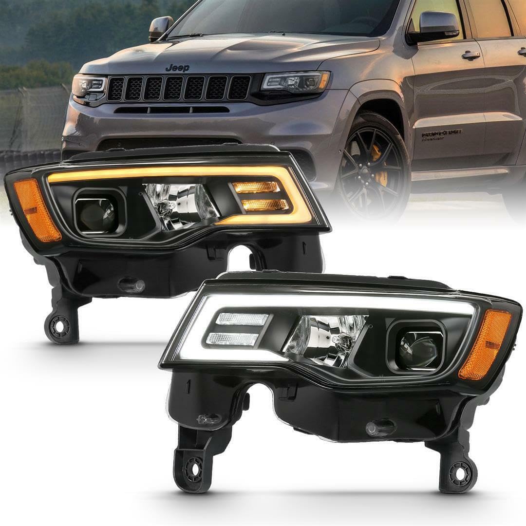 JEEP GRAND CHEROKEE ANZO USA 17-22 PROJECTOR SWITCHBACK LED PLANK STYLE HEADLIGHTS BLACK (NOT FOR HID MODELS)