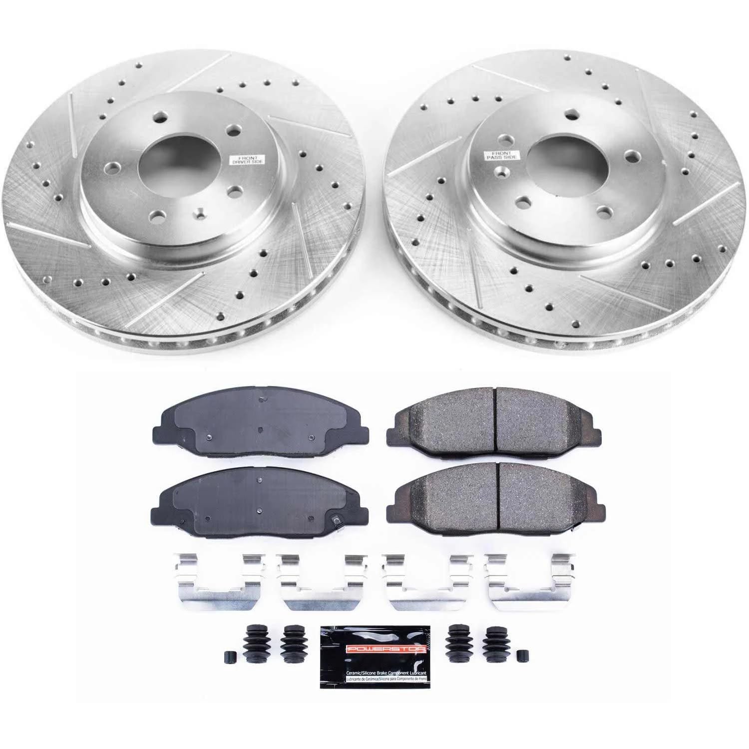 Power Stop K5538 Z23 Carbon Fiber Brake Pads with Drilled & Slotted Brake Rotors Kit For Cadillac STS 2009-2011 [Model Specific]