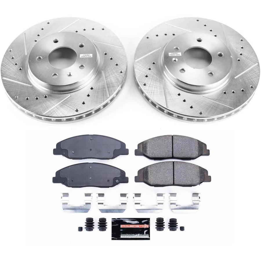Power Stop K5538 Z23 Carbon Fiber Brake Pads with Drilled & Slotted Brake Rotors Kit For Cadillac STS 2009-2011 [Model Specific]