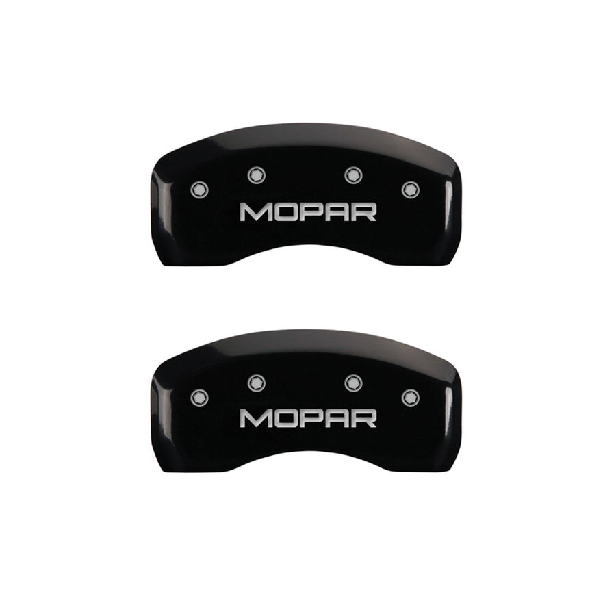 MGP Caliper Covers 32013SMOPBK Front and Rear Black Powder Coat Finish Caliper Cover, Set of 4 (MOPAR Silver Characters, Engraved)