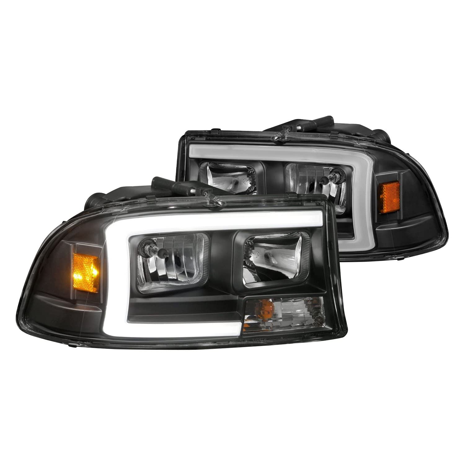 97-04 Dodge Dakota/Durango ANZO Crystal Headlight Set w/Light Bar Black Housing