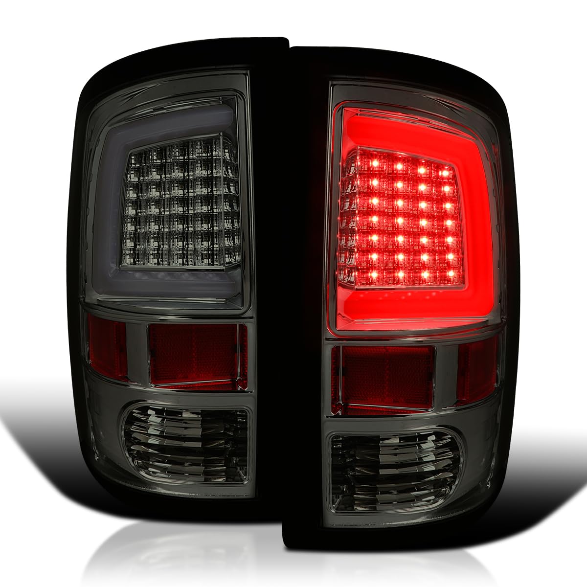 Smoke LED Tail Lights SPEC-D TUNING w/White LED Light Bar Compatible with 2009-2018 Dodge Ram 1500, 2010-2018 Dodge Ram 2500/3500, Left + Right Pair Assembly