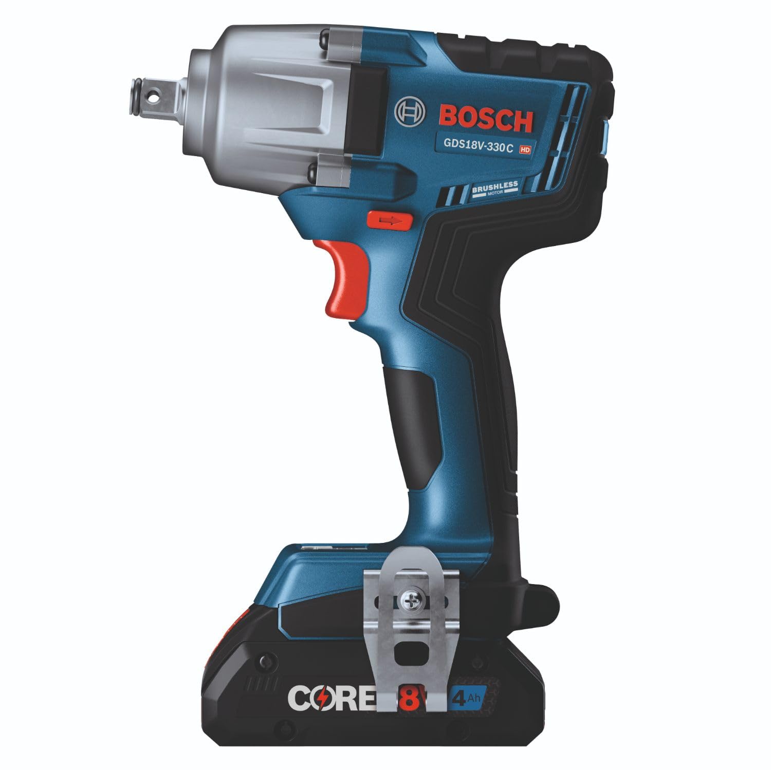 Bosch GDS18V-330CB25 1/2 In. Mid-Torque Impact Wrench Kit with Friction Ring and Thru-Hole 18V Brushless Connected-Ready and (2) CORE18V® 4 Ah Advanced Power Batteries