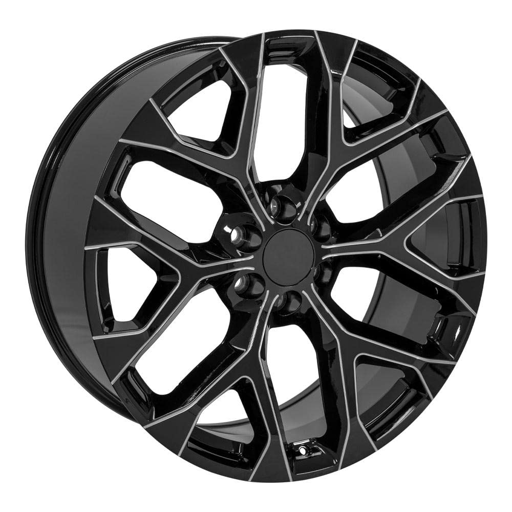 24 Inch OE Wheels CV98B Rim Fits Silverado 1500 Snowflake Style 6x139.7 24x10 Gloss Black with Milled Edge - Hollander 5668 (1)