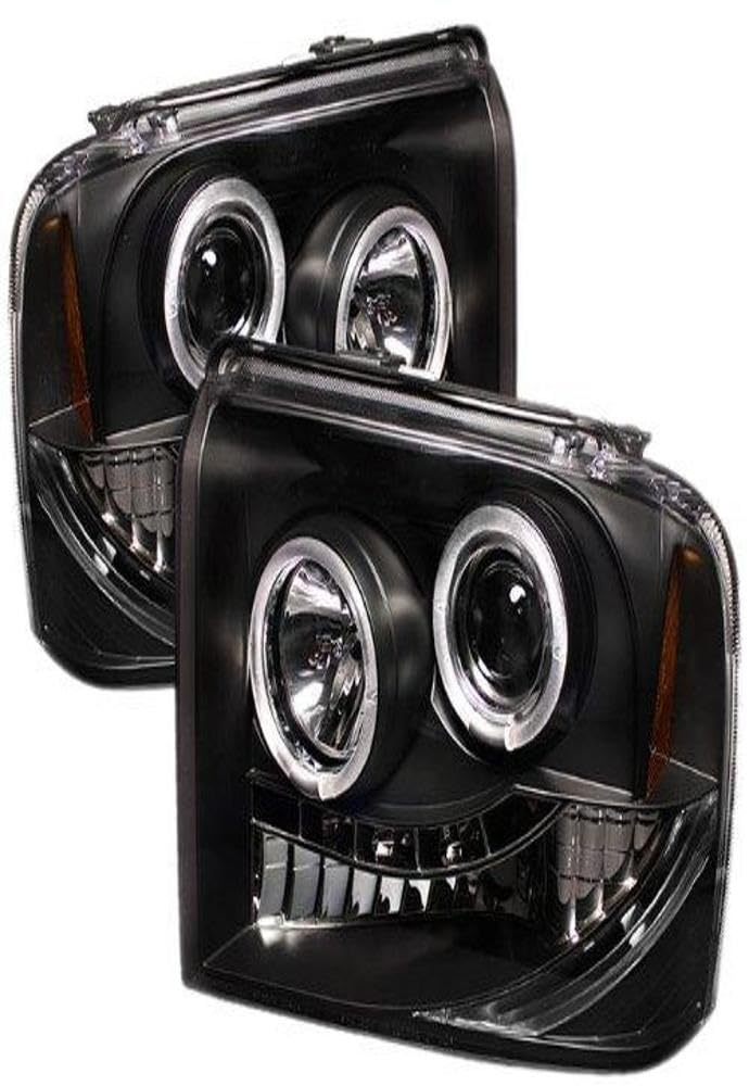 Ford F250/350/450 Super Duty 05-07 Spyder 5010544 Projector Headlights - LED Halo- LED ( Replaceable LEDs ) - Black - High H1 (Included) - Low H1 (Included)