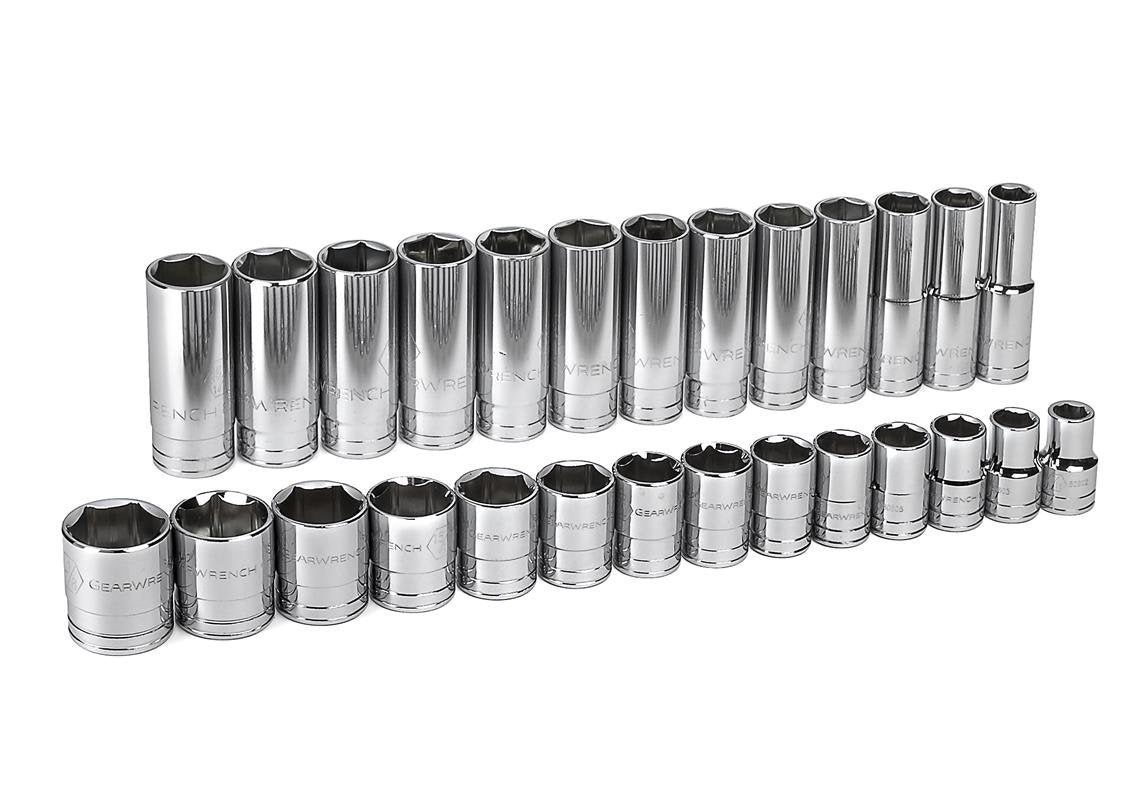 27 Pc. GEARWRENCH 1/2" Drive 6 Pt. Standard & Deep Socket Set, SAE - 80729
