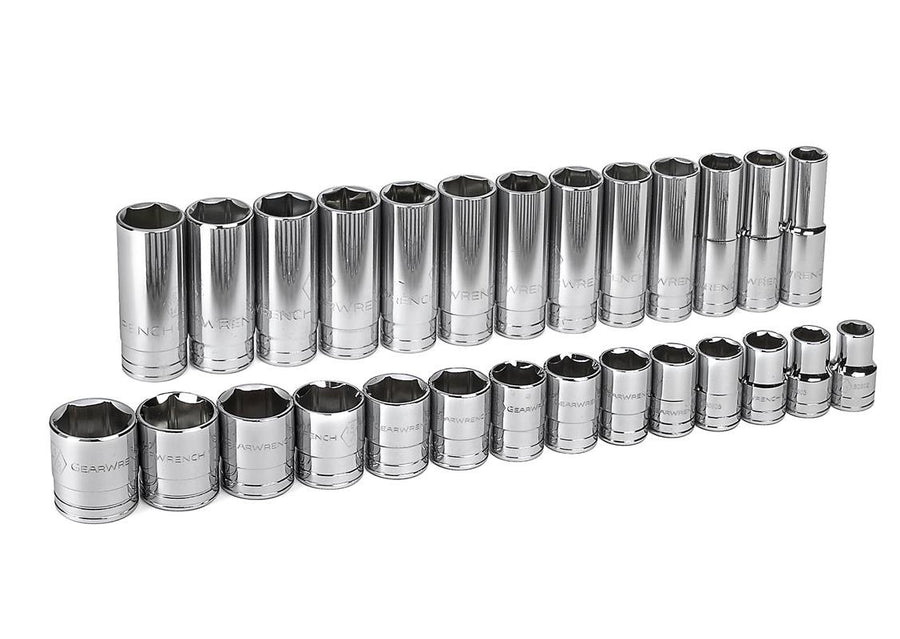 27 Pc. GEARWRENCH 1/2" Drive 6 Pt. Standard & Deep Socket Set, SAE - 80729