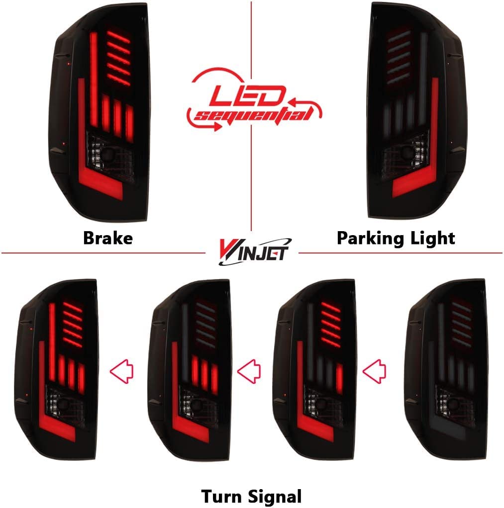 Winjet Tail Lights LED Assembly for 2014-2021 Toyota Tundra with Led Sequential Turn Signals DRL Brake Lights Rear Lamps Pair Replacement for Tundra Pickup Passenger and Driver Side (Smoke)