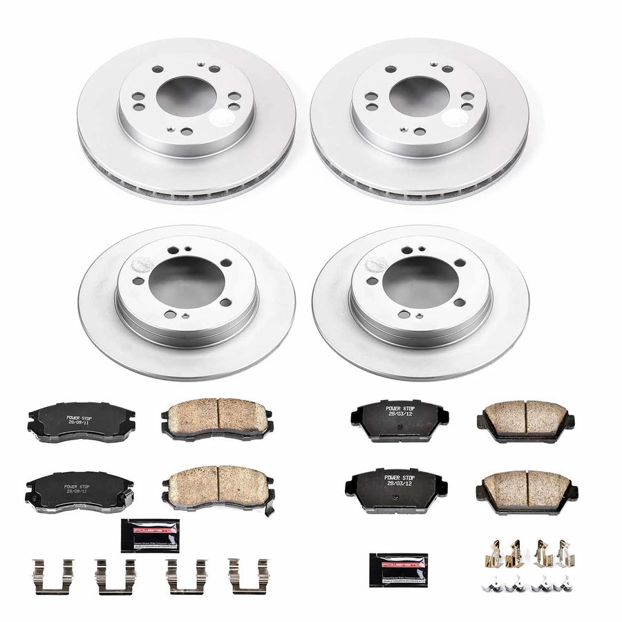 Power Stop CRK682 Brake Rotor and Coated Ceramic Brake Pads- Front & Rear For Eagle Talon 1990-1994, Mitsubishi Eclipse 1990-1994, Plymouth Laser 1990-1994 [Model Specific]