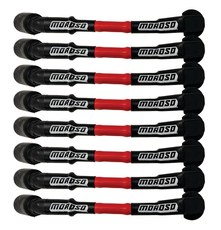 Moroso Ultra Series Red Sleeved Spark Plug Wires, 9.75" Length, GM LS, 90 Degree Plug Ends