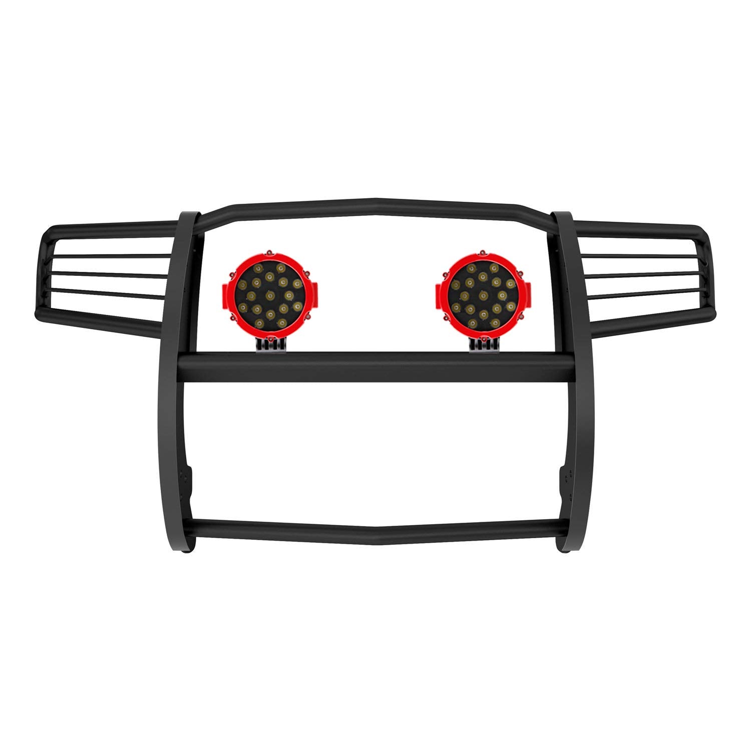 Bumper Guard Black Horse Grille brush Modular Come With pair of 7.0"Dia.LED Lights with Red Trim Rings Compatible with 2011-2021 Jeep Grand Cherokee-17A080202MA-PLR