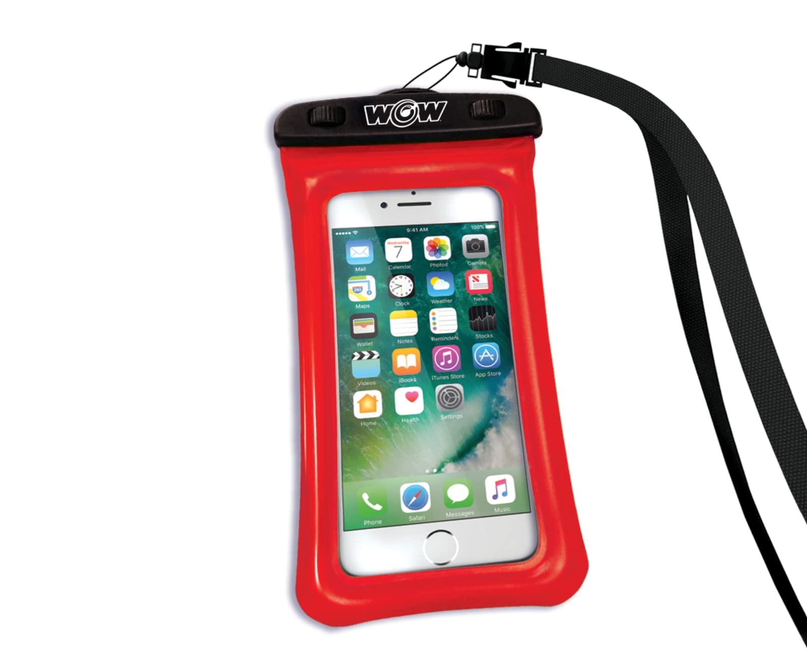 WOW Sports Phone Pouch Waterproof with Floatation and Lanyard – 5X8 Inch Snowproof, Dustproof, Sandproof, and Waterproof Cell Case Red