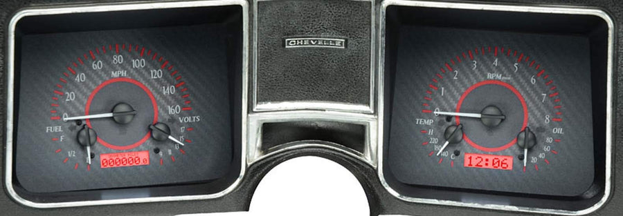 Dakota Digital VHX-68C-CVL-C-R Analog Dash Gauge System Compatible with 1968 Chevy Chevelle El Camino Carbon Fiber Style Red Backlighting