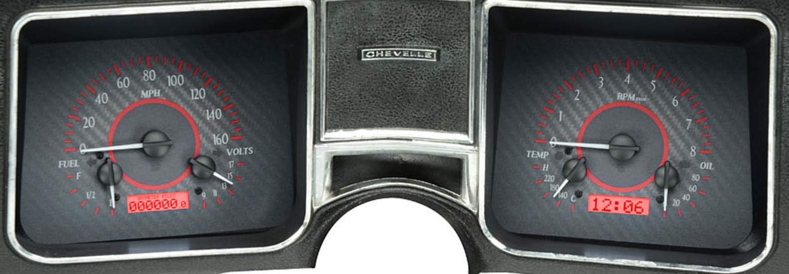 Dakota Digital VHX-68C-CVL-C-R Analog Dash Gauge System Compatible with 1968 Chevy Chevelle El Camino Carbon Fiber Style Red Backlighting