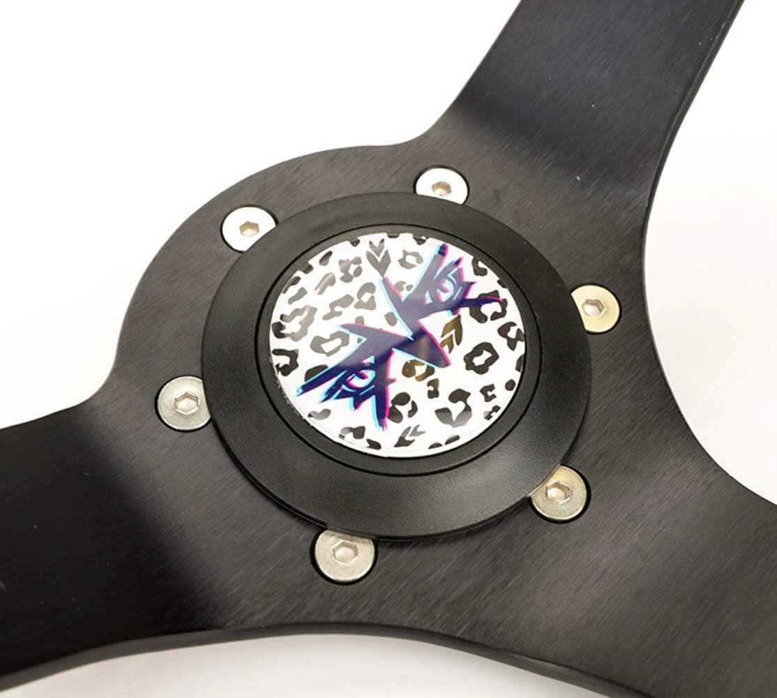 NRG Innovations Reinforced Sport Steering Wheel NRG-RST-036MB-SV-WT, 350mm (3' deep) Savage WhiteLeopard Printed Micro Fiber Vegan Material with Matte Black Spoke