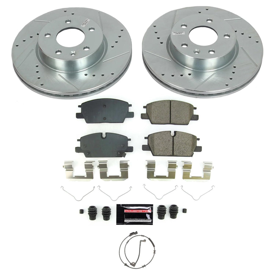 POWERSTOP Z23 Front Carbon-Fiber Ceramic Brake Pads and Drilled and Slotted Rotors Brake Kit For Cadillac CT4 2020-2022 [Vehicle Specific]