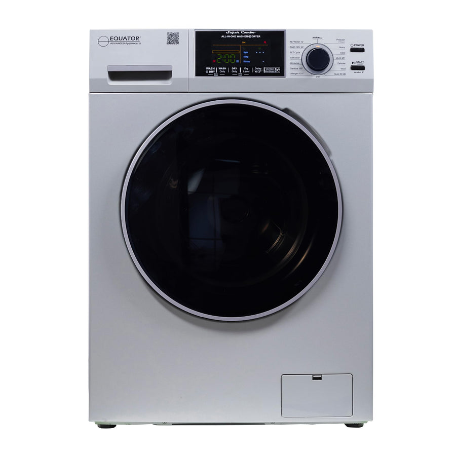 Equator VENTLESS/VENTED All-in-One Washer Dryer 1.62cf/15lbs 110V in Silver PET cycle